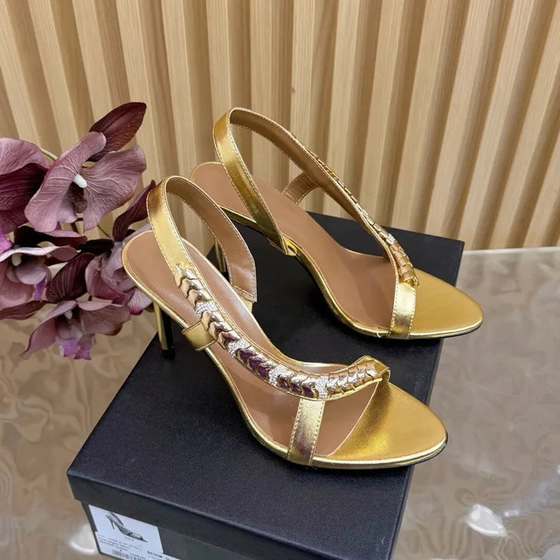 Maxy Luxury Rhinestones Sequined Satin Women Gladiator Sandals Fashion Summer Slingbacks Wedding Thin High heels Party Dress Shoes