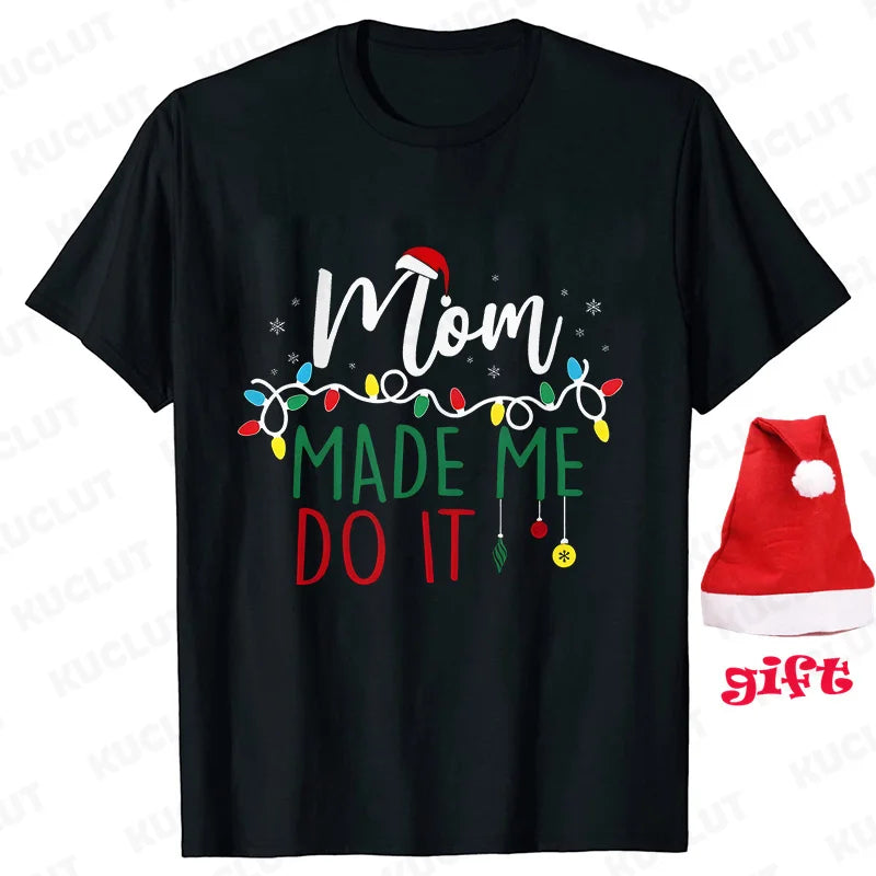 Family Matching Christmas T-shirts Tops Funny Don't Do Matching Xmas Outfits Couple Set T-shirts Clothing with Christmas Hats