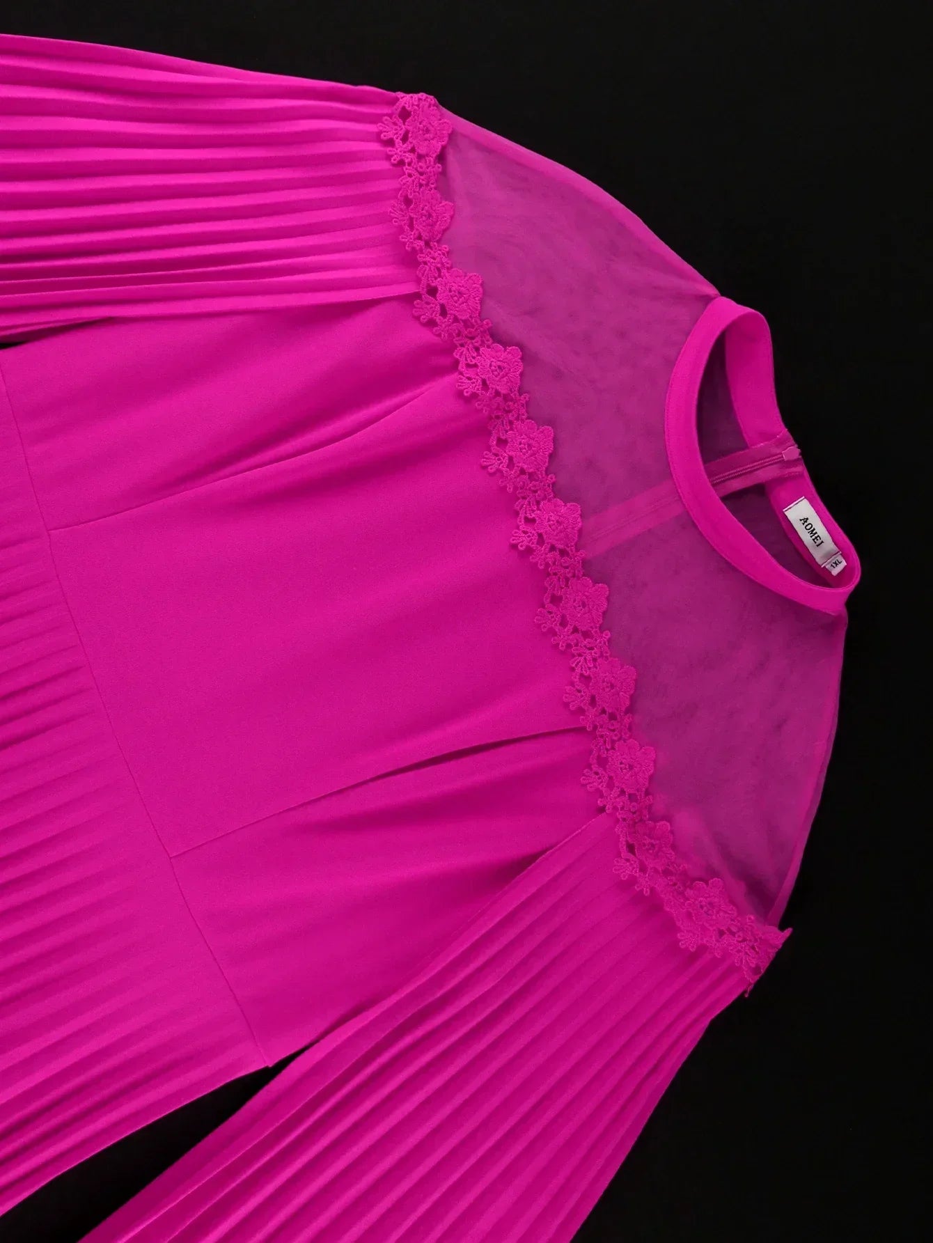 Amay Elegant Long Pleated Dresses Women Half High Collar Cloak Sleeves Mesh Patchwork Fashion Evening Party Maxy Gowns Wedding Guest