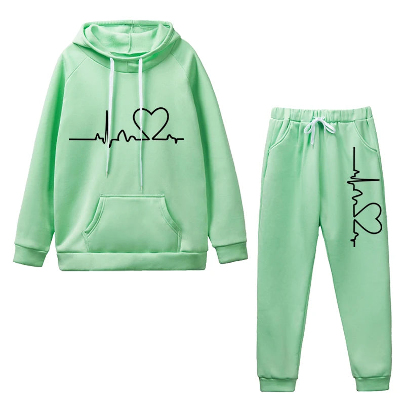 Zay Women's 2-piece Set, Hooded Sweatshirt and Printed Pants, Running Sportswear, Girls' Warm Sportswear, Autumn And Winter