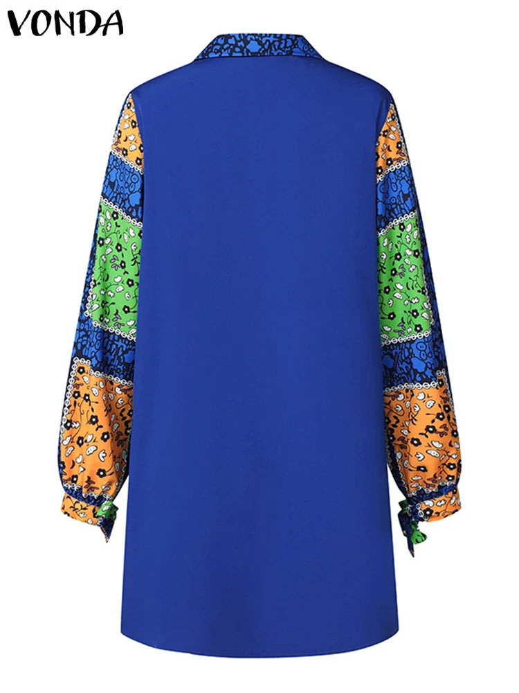 Maxy Plus Size 5XL Women Autumn Long Sleeve Printed Dress Bohemian Party Sundress Vintage A-Line Vestidos Loose Robe