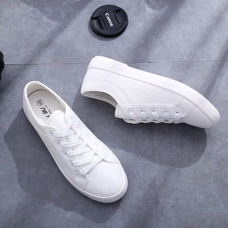 White Couple Canvas Shoes Summer Shoes Lace Up Student Cloth Shoes Womens Flats White Sneakers Women Board Shoes