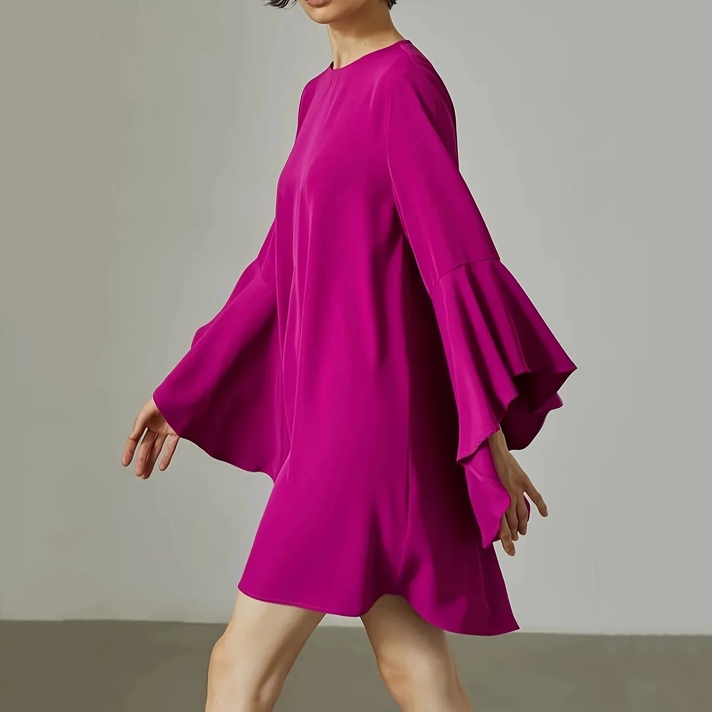 Spring, Summer Women Solid Dress Fashion O Neck Ruffles Loose Casual Dresses For Woman Robe Femme 2024 New Elegant dress