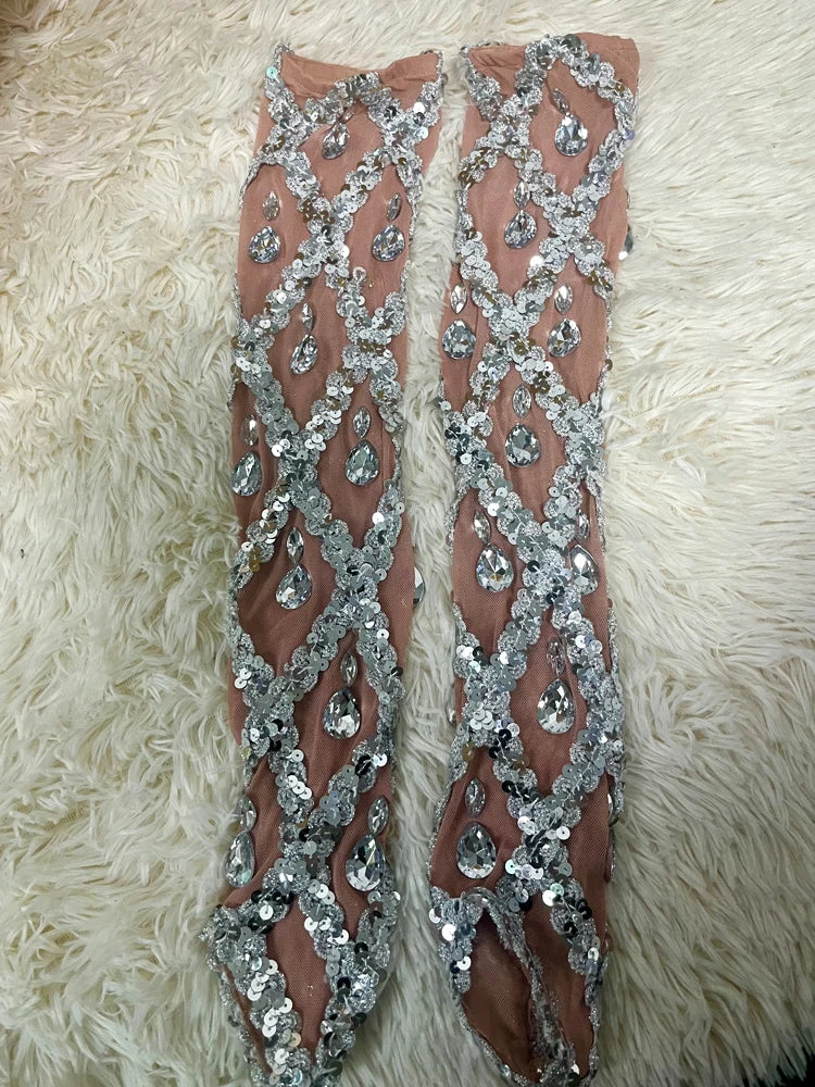 Maxy Sparkly Rhinestones Sleeveless Long Dress Elegant Dark Mesh Celebrate Evening Wedding Prom Gown Birthday Dress Photograph Wear