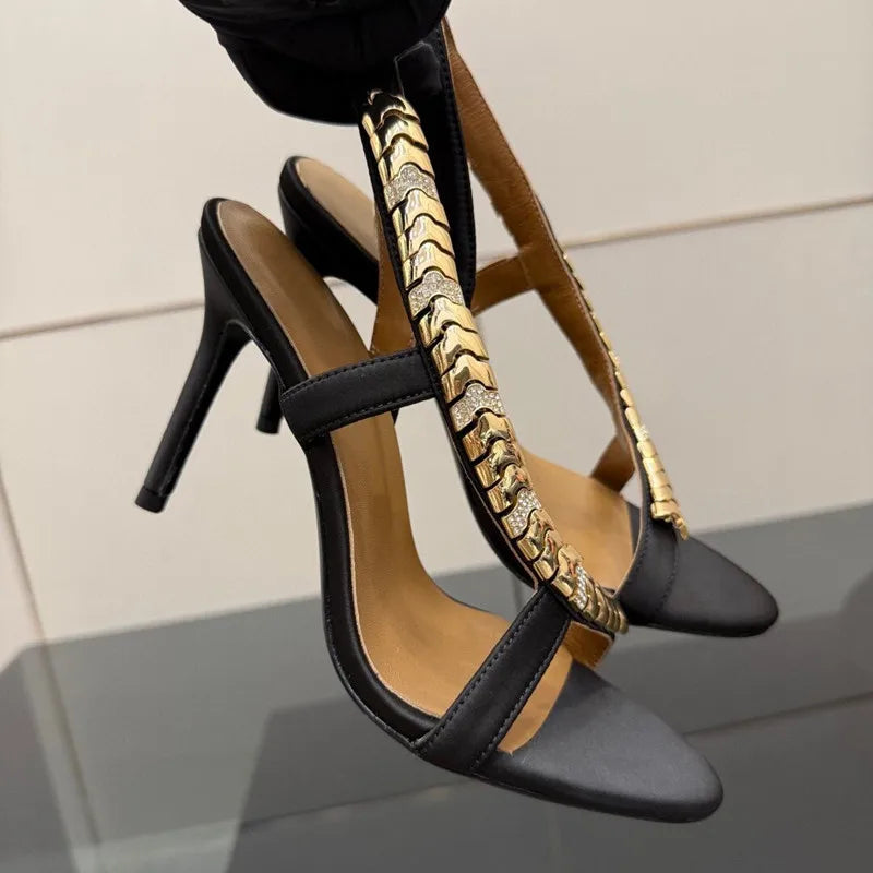 Maxy Luxury Rhinestones Sequined Satin Women Gladiator Sandals Fashion Summer Slingbacks Wedding Thin High heels Party Dress Shoes