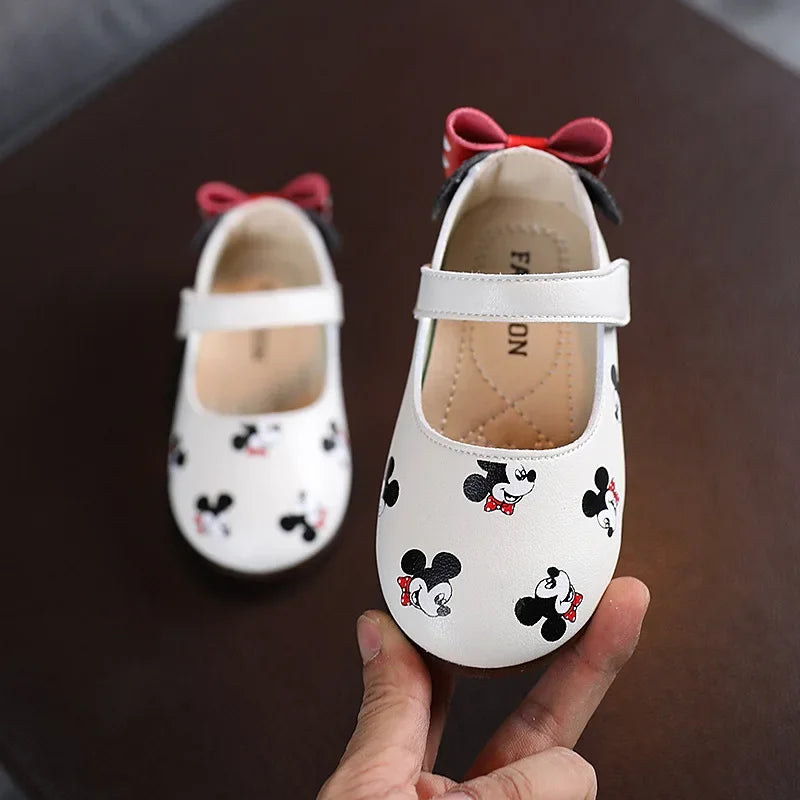 Maxy Disney Mickey Mouse Baby Toddler Shoes Spring Summer children Cartoon Leather Shoes Girls Bow Princess Shoes Cute Sandals