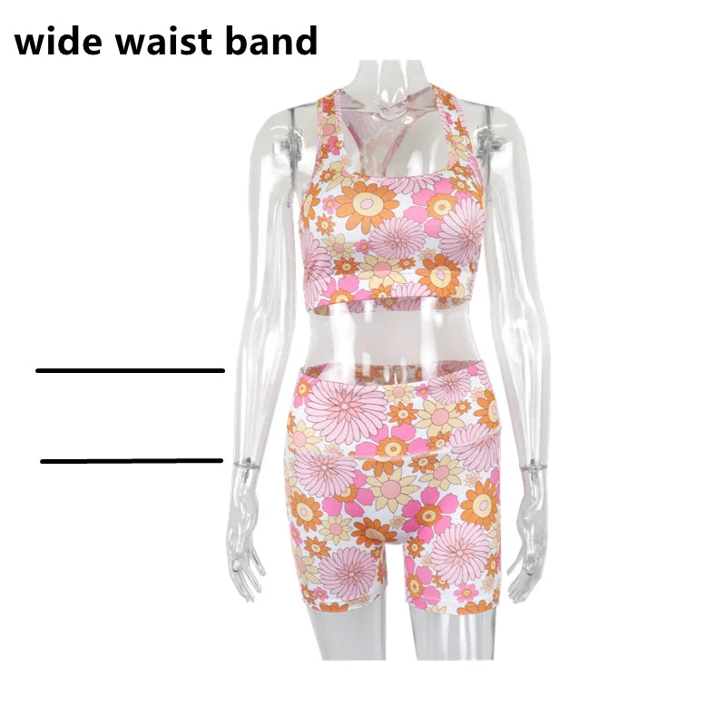 Vamos Todos 2021 Floral Print Outfits For Women Beach Outfit Two Piece Set Tracksuits Sport GYM Yoga Leggings Short Summer Pants