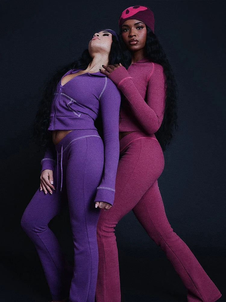 Maxy Casual Tracksuit 2 Piece Set Woman Zip Cardigan Full Sleeve Hooded Jacket+Drawstring Long Pants Daily Sporty Style Outfits