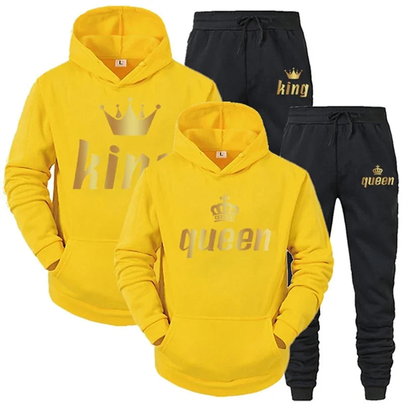 Maxy King And Queen Couple Outfit Hoodie and Jogger Pants High Quality Men Women Daily Casual Sport Jogging Suit King Queen Tracksuit