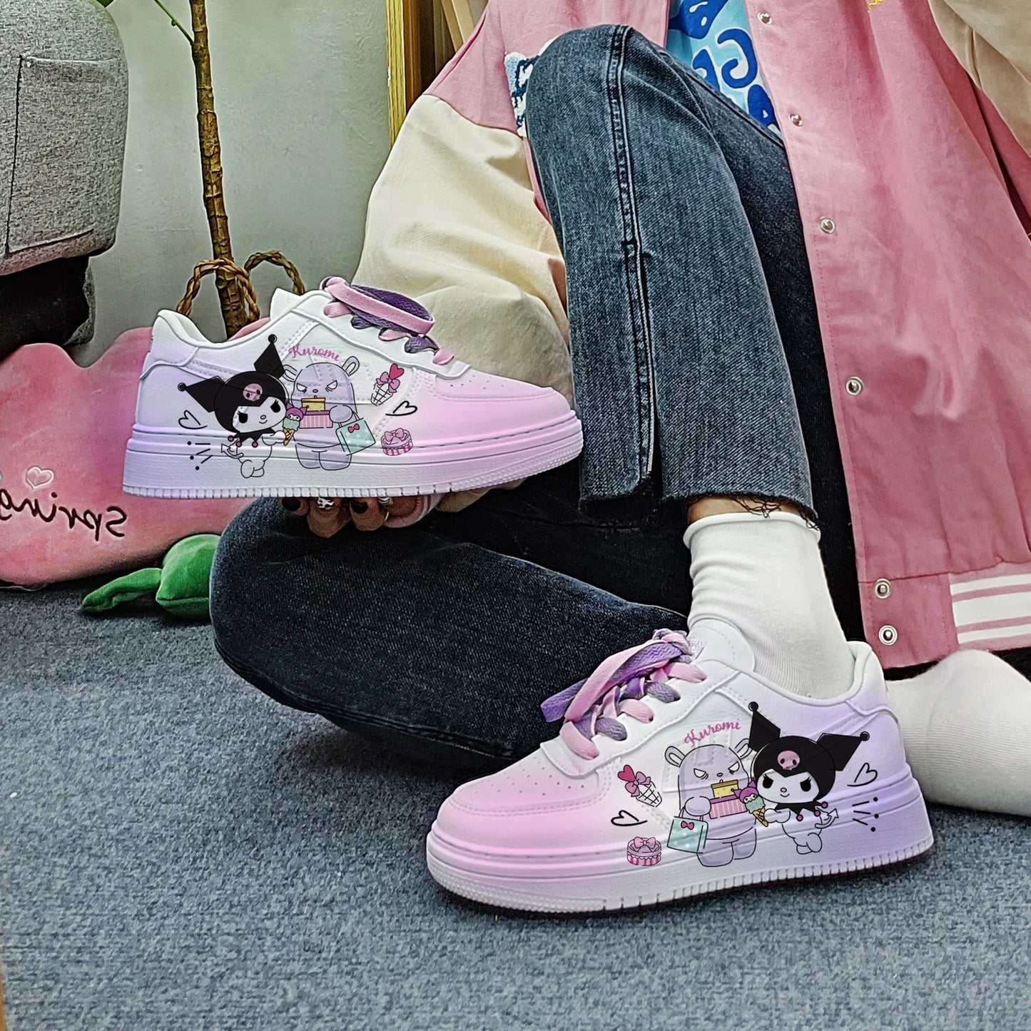 Maxy New Woman cartoon Kuromi   princess cute Casual shoes soft sports shoes for girlfriend gift EU size 35-44