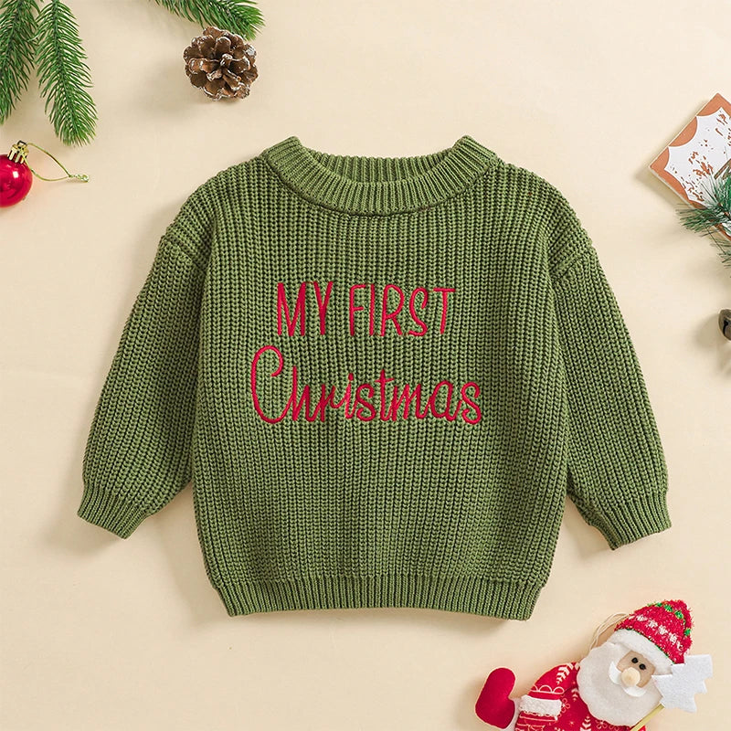 Maxy Christmas Baby Sweaters Girls Boys Knitting Clothes Fashion Winter Warm Letter Long Sleeve Kids Pullover Top Knitwear