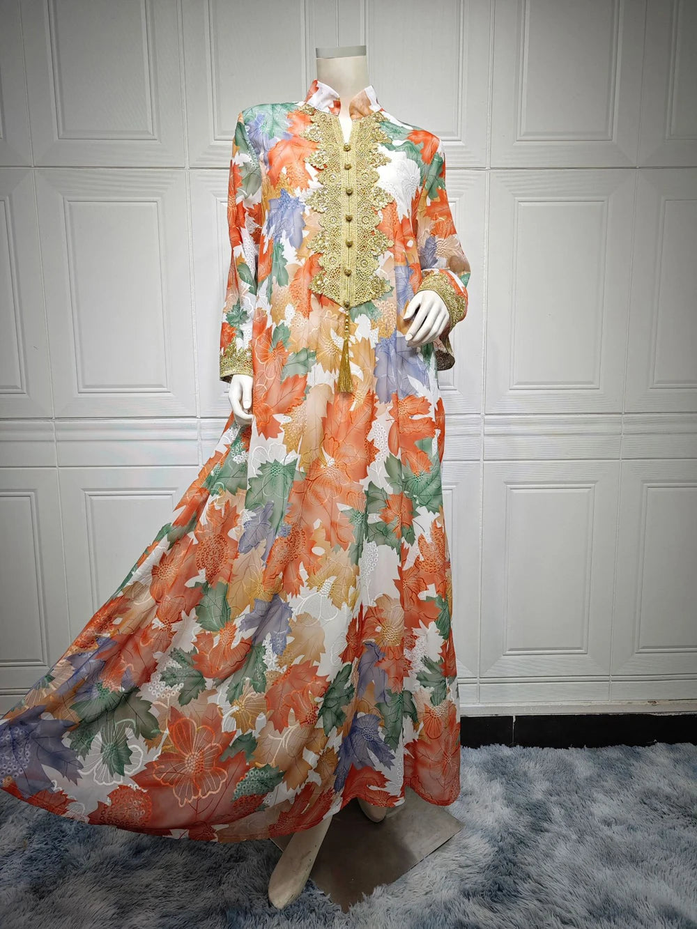 Maxy Double Layered Dress Foral Muslim Fashion Turkey Quality Women Dresses For Special Occasions Abaya Elegant Arabian Clothes