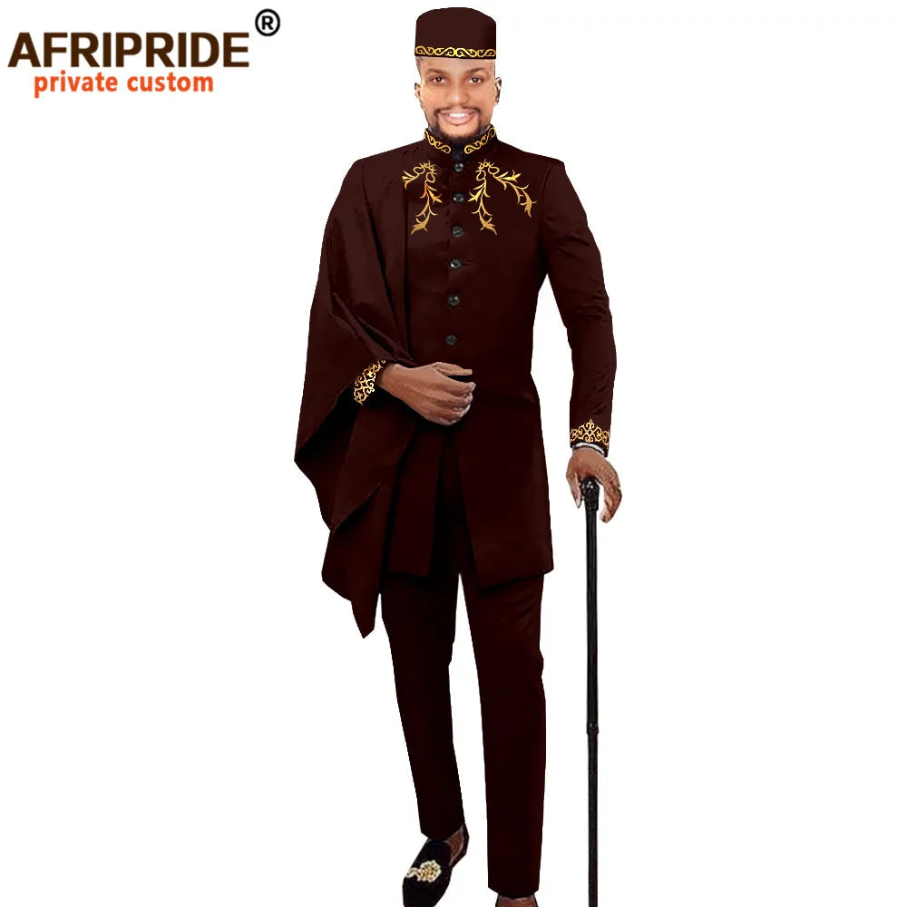 Maxy Men Clothing for Party Wedding Dashiki Printed Coats Ankara Pants and Hat 3 Piece Set Tribal Suit Wax AFRIPRIDE A2016017