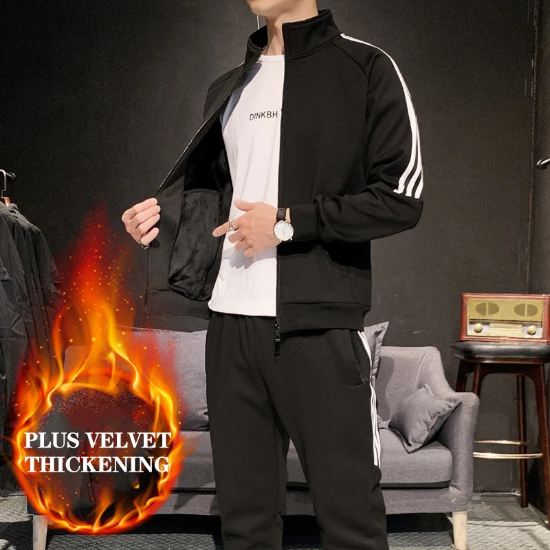 Maxy Autumn And Winter New Men's Sports Running Suit Youth Plus Fleece Sweater Plus Fleece Korean Version Of The Trend