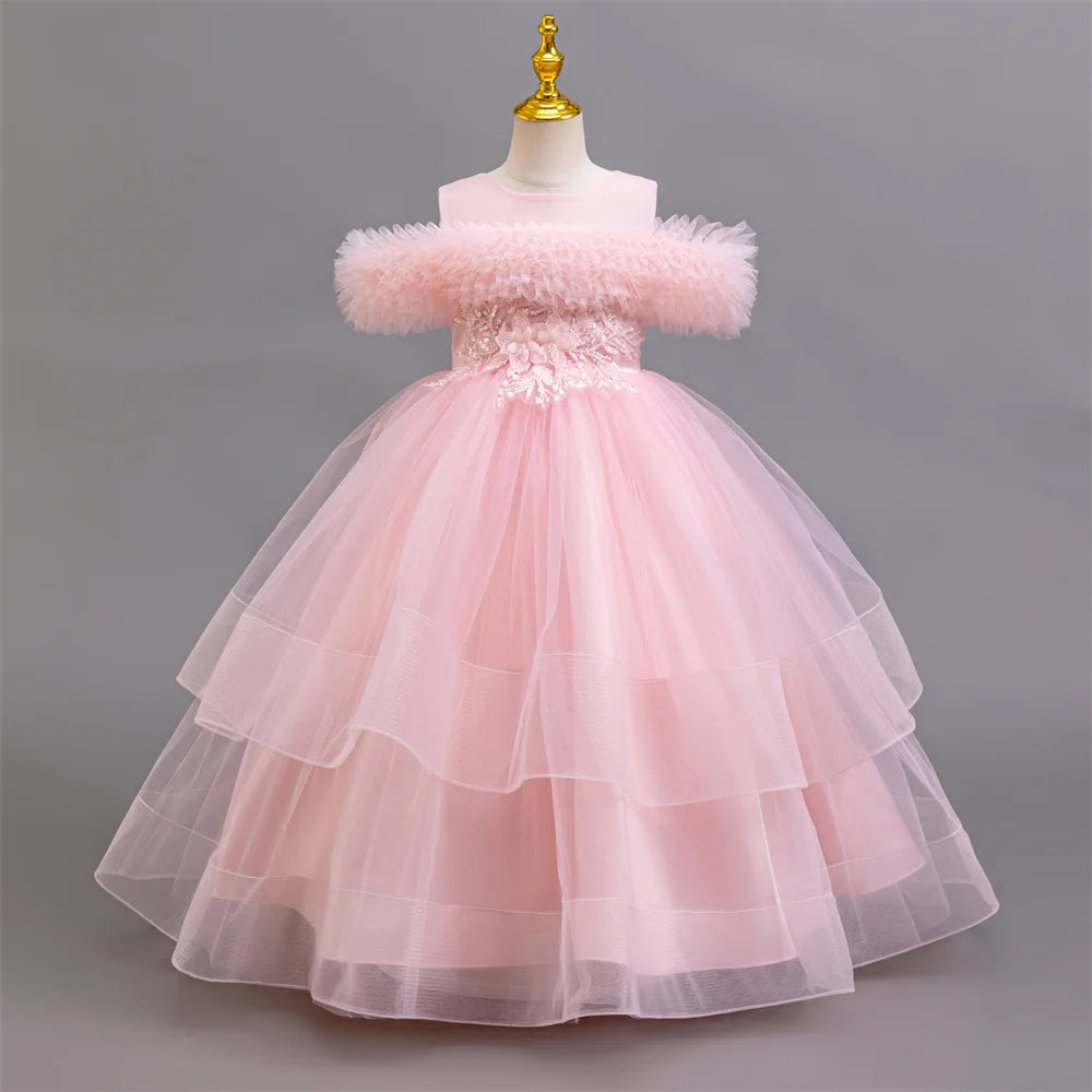 Maxy New elegant girls' dresses, piano performance costumes, chiffon party, birthday party, evening dress for girls aged 4-12