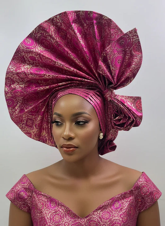 Maxy Head tie Gold Sego Head Wrap Handmade Luxury African Gele Turban, Women’s Party Wedding Head Wear