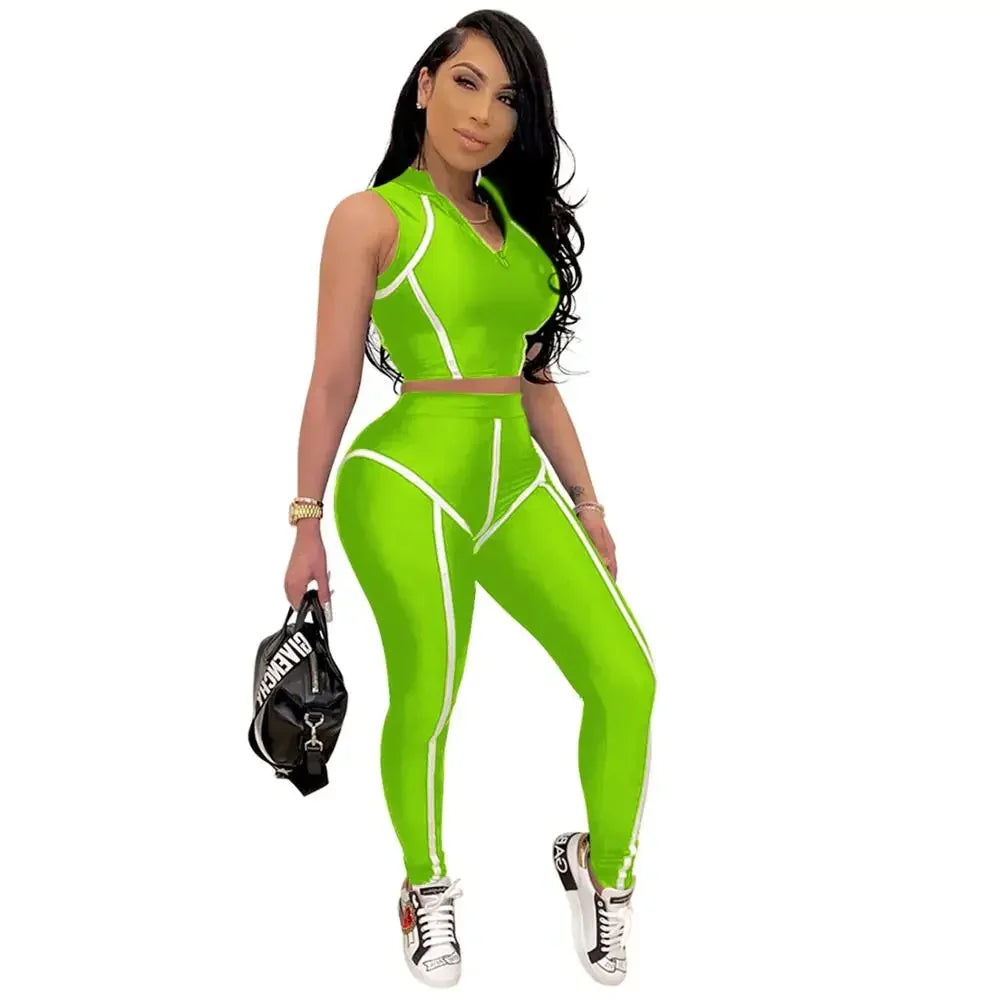 Women Sets Summer Tracksuits Slim Sleeveless Skinny Crop Tops+Pants Suit Two Piece Set Night Club Outfits 2 Pcs Street GL3503