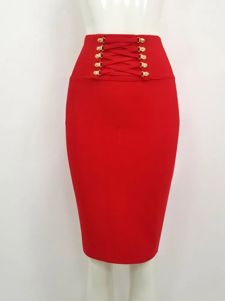 Maxy New Arrival Women Black Red White Bodycon Bandage Skirt Ladies Designer High Waist Sequined Night Club Party Club Pencil Skirt