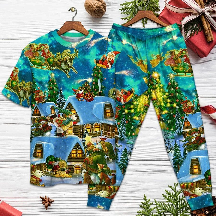 Christmas Snowman In Love So Happy Xmas Painting Style - Pajamas Short Sleeve 3D All Over Printed Kids Pajamas Cosplay Clothes