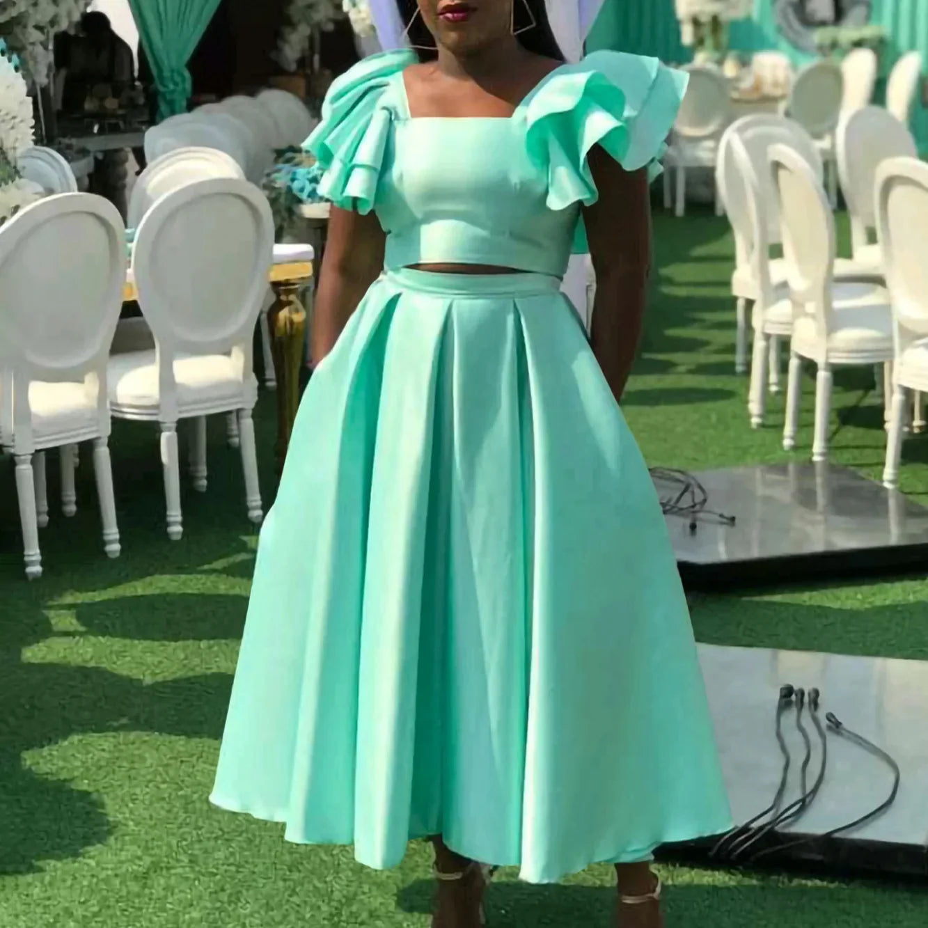 Maxy 2 Piece African Clothes for Women Outfits Summer Elegant African Short Sleeve Top Skirt Matching Sets Africa Clothing