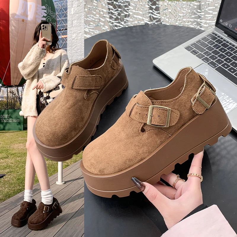 Maxy Women Hot Selling Classic Platform Shoes New Trend Brand Designer Casual Sneakers 5cm Height Increasing Flat Suede Loafers