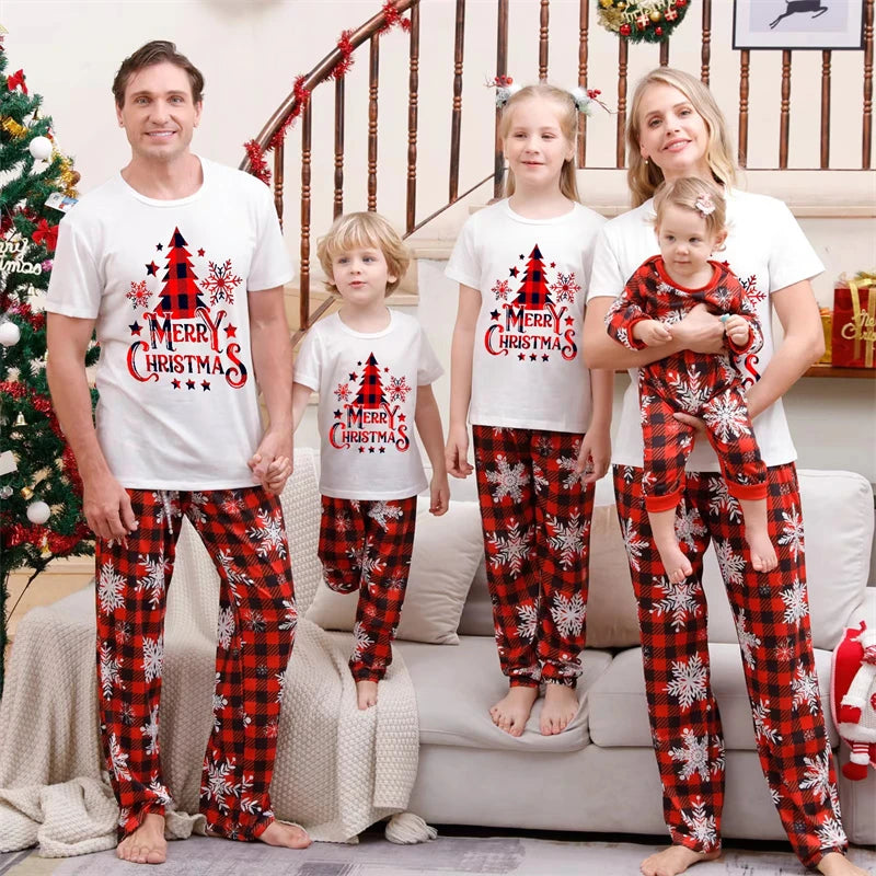 Maxy Short Sleeve Christmas Family Matching Outfits Plaid Father Mother Kids & Baby Pajamas Sets Mommy and Me Xmas Pj's Clothes