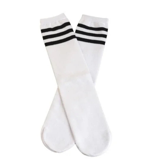 Maxy Kids Knee High Socks Girls Boys Football Stripes Cotton Sports School White Socks Skate Children Baby Long Tube Leg Warm