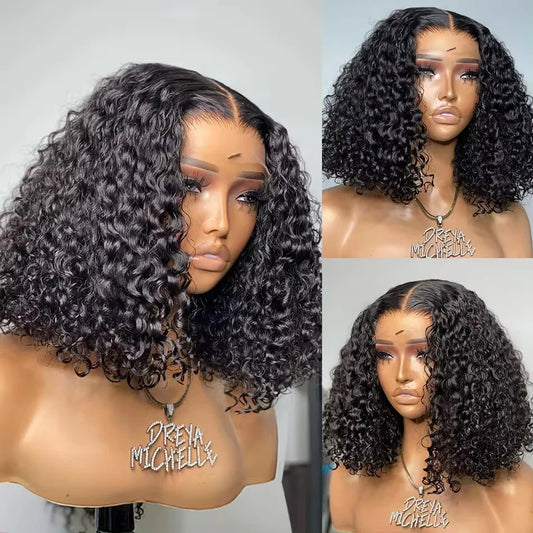 Amay Deep Wave HD Lace Front Wig Human Hair Short Bob Wig Brazilian Virgin Wigs For Black Woman Water Curly 180% Density Preplucked