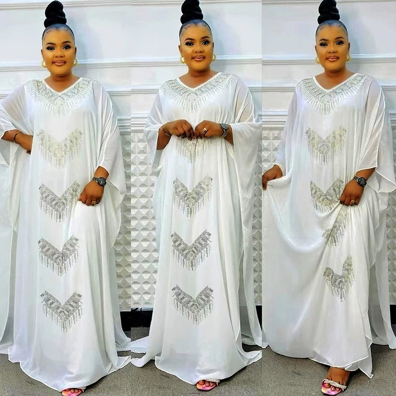 Maxy Ramadan Moroccan Muslim Luxury Fashion Robe Women's Wear African Large Fat Mask Robe Hot Diamond Two Piece Dress Set