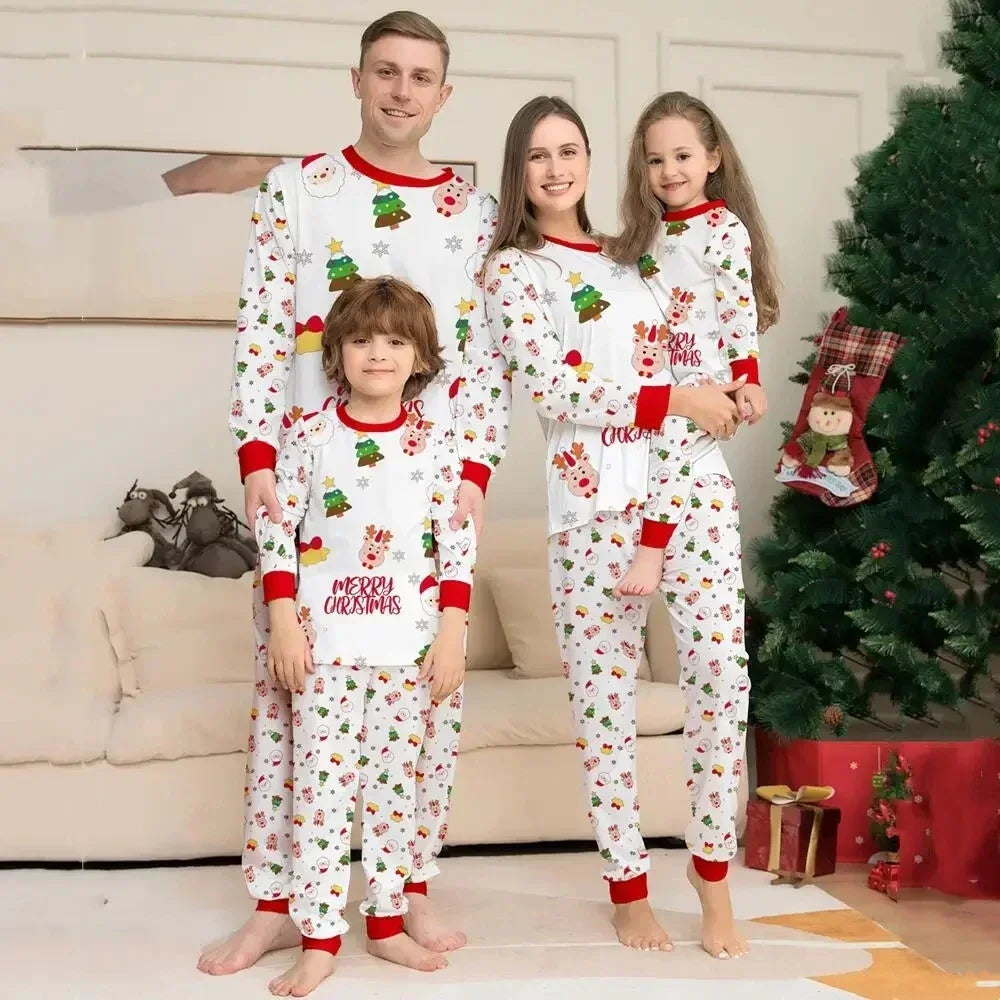 Christmas Soft Pajamas Family Matching Outfits Print Sleepwear Set Mom Daughter Dad Son Baby Look Matching Clothing Xmas Pajamas