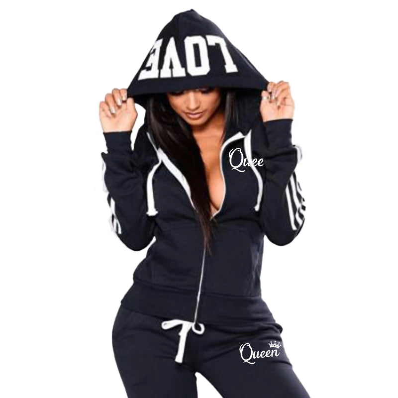 Maxy Fashion Casual Sweatsuits for Women Two Piece Set Tracksuit Jogging Suit Zipper Long Hoodies Running Sportswear High Street Pant