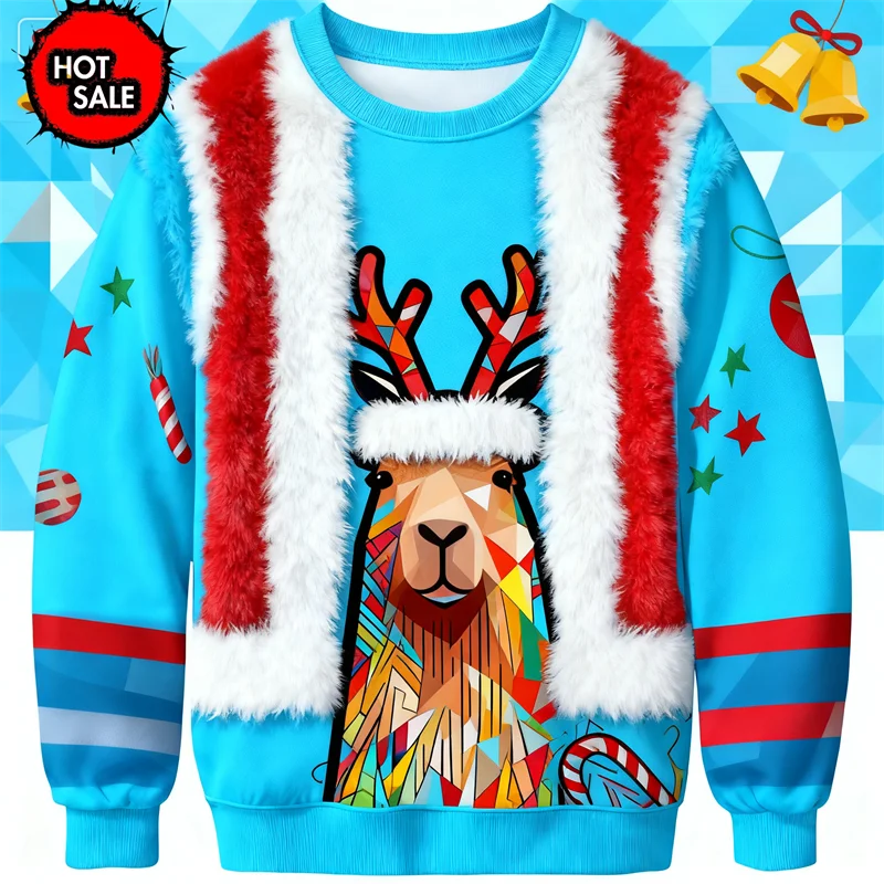 Maxy New 3D Printing Gingerbread Man Happy New Year Round Neck Hoodie Pullover Fashion Ugly Christmas Sweater Sweatshirt Men Tops