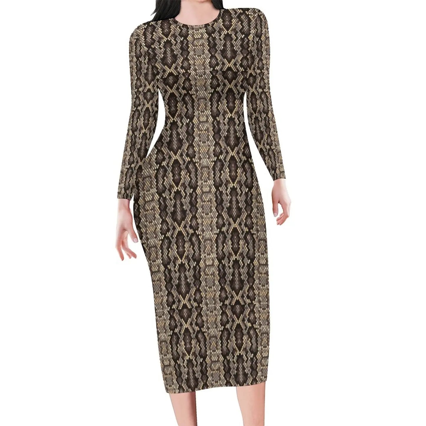 Amay Snakeskin Bodycon Dress Ladies Pink Snake Print Kawaii Dresses Autumn Long Sleeve Street Fashion Custom Dress Big Size 4XL 5XL
