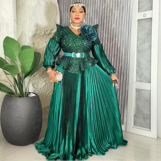 Amay Plus Size Evening Dresses for Women Luxury Solid Gown Elegant Turkey Wedding Party Long Dress Ankara Ladies Clothing