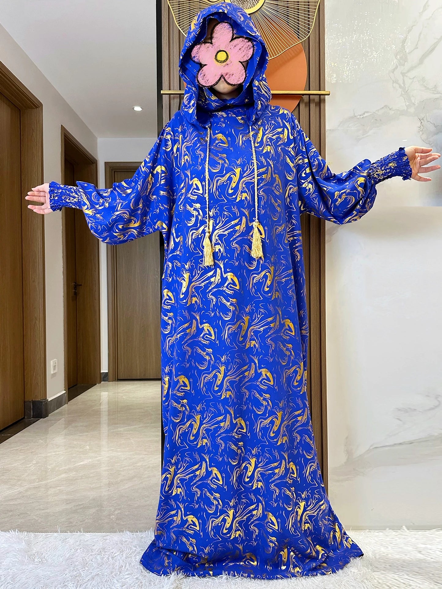 Maxy Fashion Muslim Hijab Long Sleeve Women Eid Hooded Two Hats Cotton Loose Dress Dubai Islamic Arab Robe African Abaya Clothes