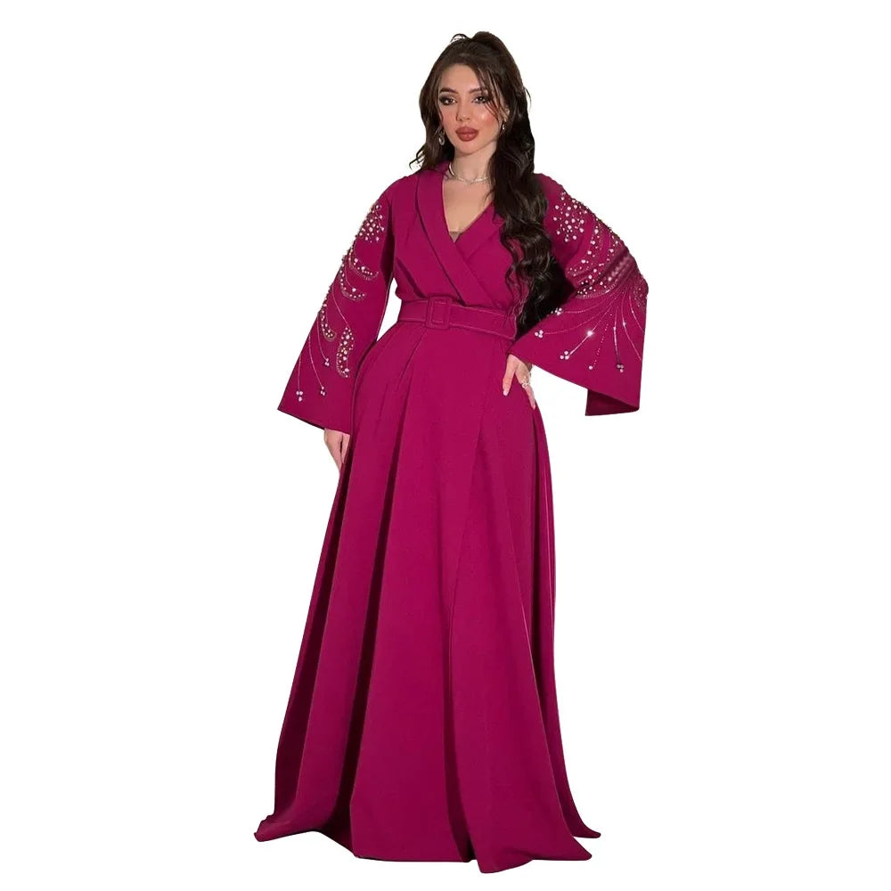 Maxy Luxury Diamonds Muslim Elegant Women Dresses Caftan Moroccan Dubai Kaftan Gown Evening Party dress