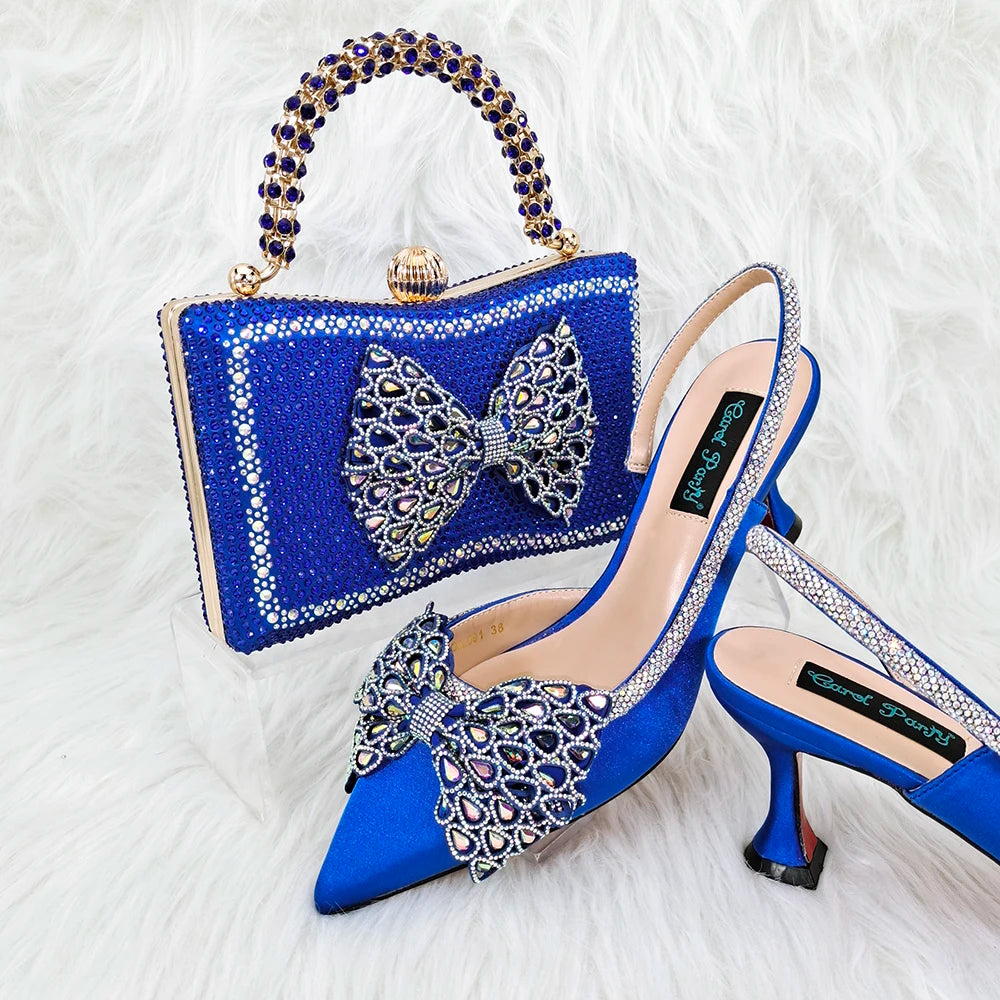 Maxy Doer show Italian green Shoes and Bag Sets for Evening Party With Stones Italian Leather Handbags Match Bags! HFG1-13