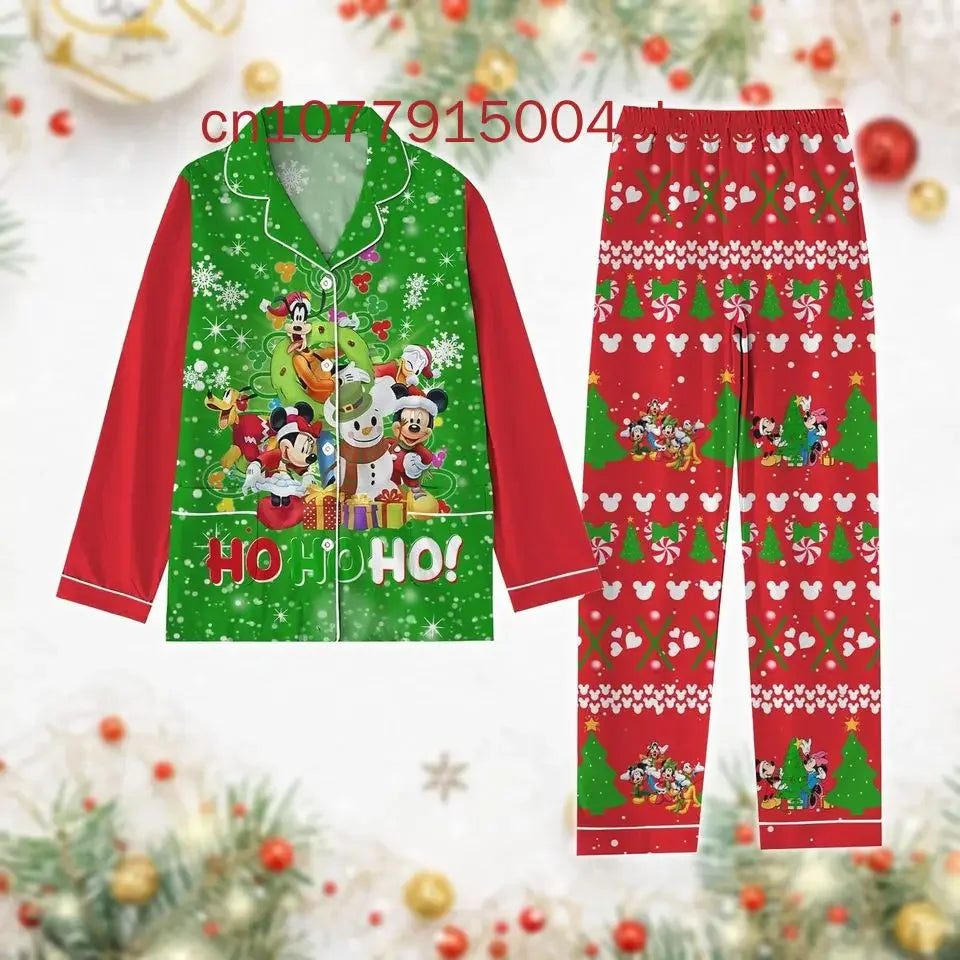 Max New Christmas Mickey Mouse Pajama Set 3D Printed Disney Casual Men's and Women's Long Sleeved Shirt Pajama Set