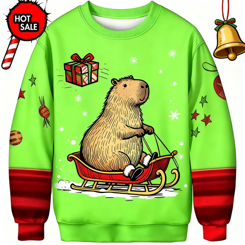 Maxy New 3D Printing Gingerbread Man Happy New Year Round Neck Hoodie Pullover Fashion Ugly Christmas Sweater Sweatshirt Men Tops