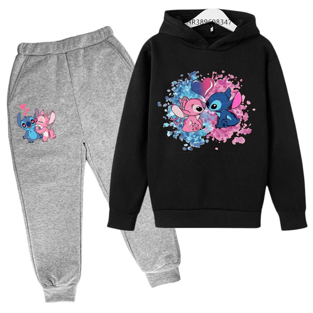 Babs Children Hoodie Stitch Cartoon Print Sweatshirt +Pants Boys Girls Toddler age 3-12 Girls Clothes Pullover Sport Kids Set