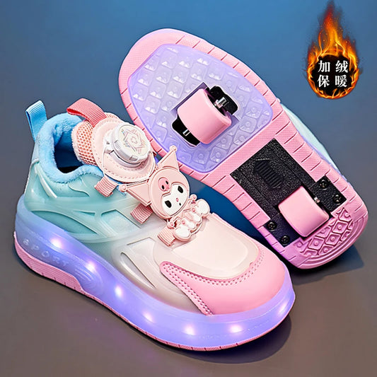 Maxy Melody Child Ice Skates Shining Shoes Kawaii Cartoon Mesh Shoes Roller Shoes Summer Cute Heelys Plush Girl Gift