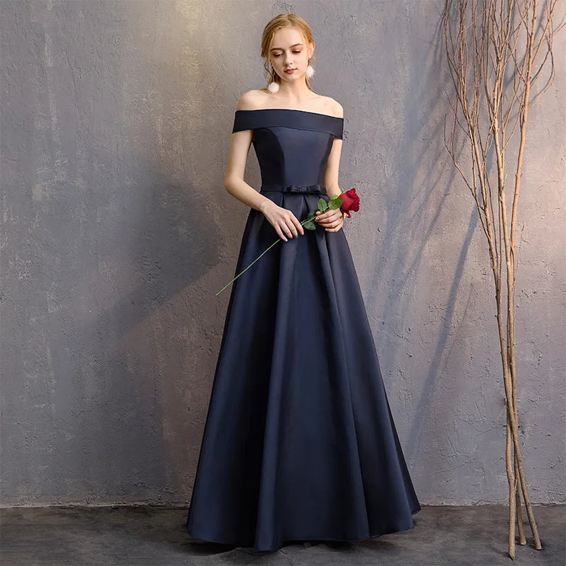 Maxy D4101 Customized Dark Blue Satin Bespoke Occasion Dresses  Vestidos Elegant Woman Long Prom Bridesmaid Party Dress