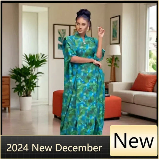 Dashiki Maxy Clothes Plus Size African Dresses for Women Autumn Fashion African Half Sleeve V-neck Print Ankara Dresses Gowns