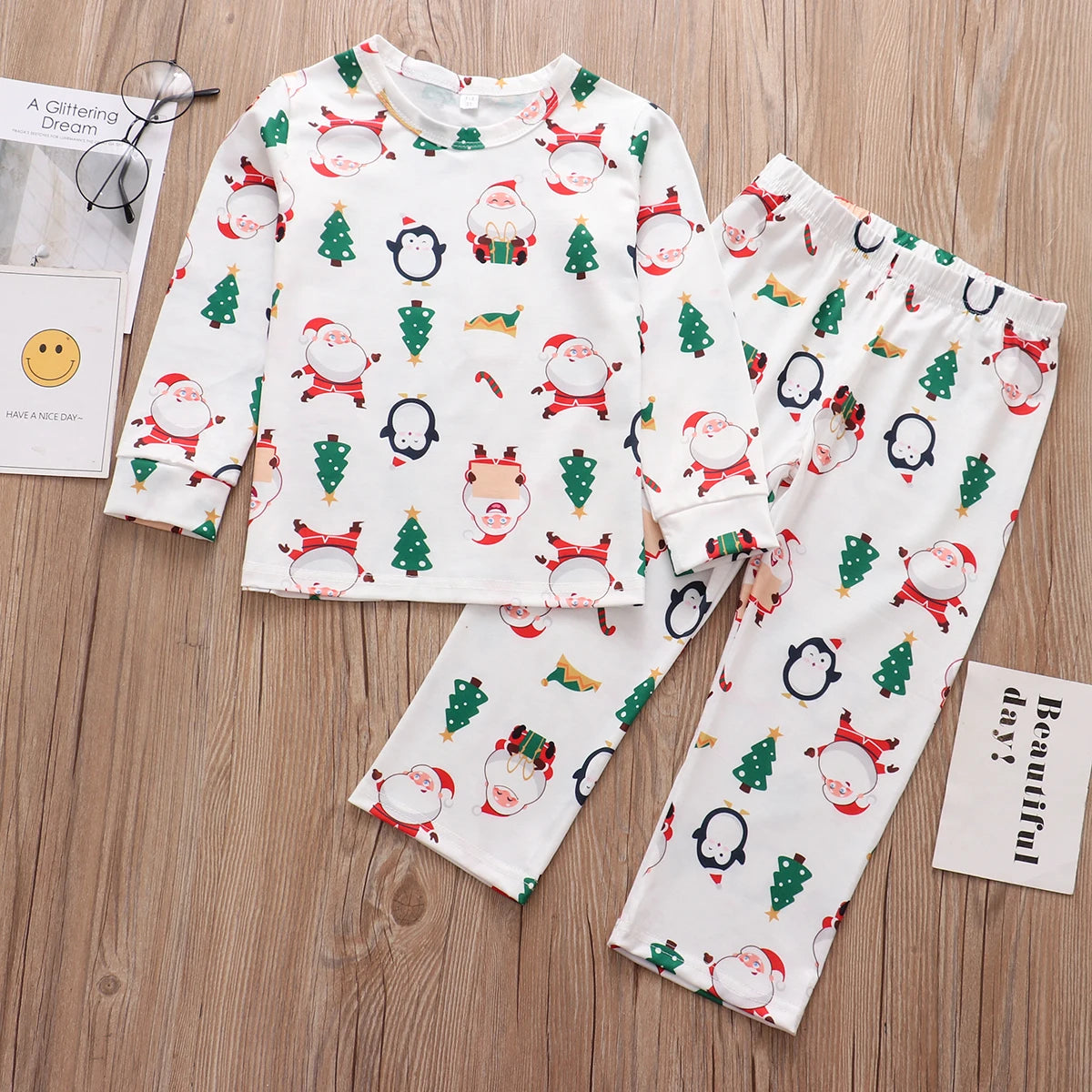 Maxy Family Matching Pajamas Set Father Mother Kid Baby Santa Claus Penguin Christmas Tree Top+Pants Family Sleepwear Pj's