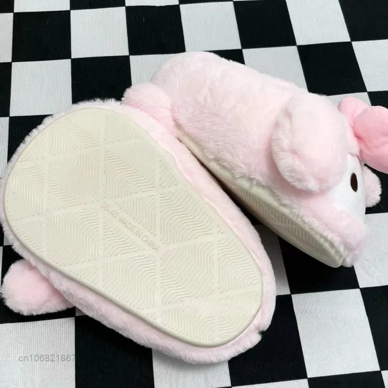 Maxy Cartoon Sanrioed Kuromi Hello Kitty Y2K Plush Slippers Women Melody Cinnamoroll Anime Kawaii Winter Home Cotton Shoes Soft Girl
