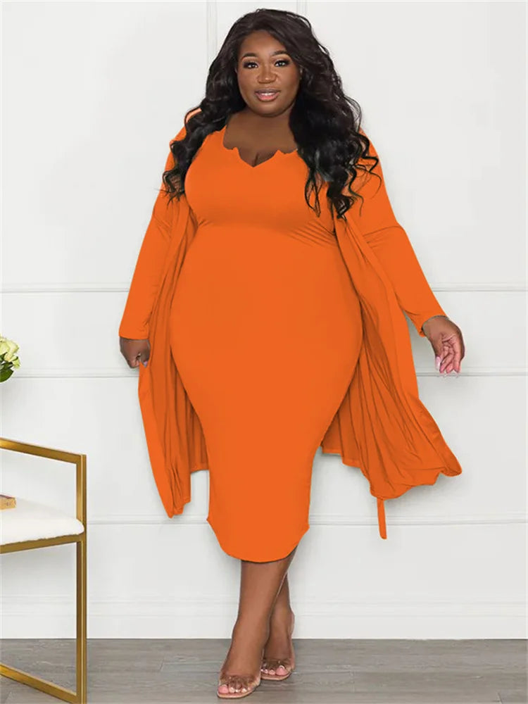 Maxy Plus Size Dress Sets 2 Piece Outfits Maxy Dresses Out Wear Coat Sexy Matching Suit Fall Clothes