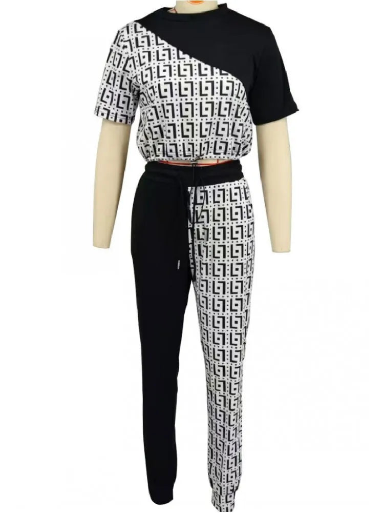 Maxy Two Piece Set Africa Clothes African New Dashiki Fashion Letter Print Suit Top And Trousers Pants Party For Women Outfits