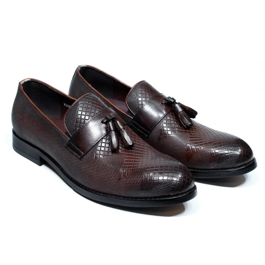 Visco Italian Style Men's Tassel Loafers Genuine Leather Handmade Slip on Dating Casual Shoes Office Wedding Dresses Men Formal Shoes