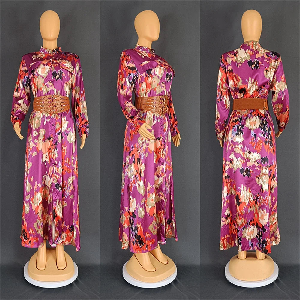 Maxy Dresses for Women Dashiki Print Floral Maxy Robe Dubai Turkey Muslim Abayas Party Gown Boho Boubou Clothes