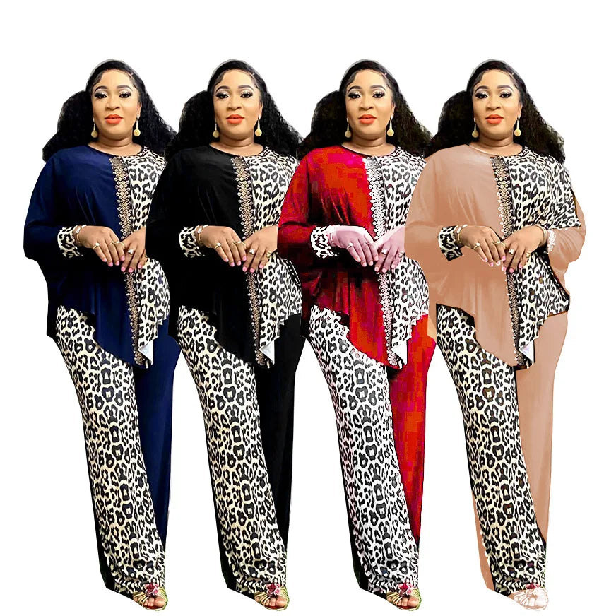 Maxy 2 Piece African Clothes for Women Autumn Elegant Long Sleeve O-neck Top Pant Plus Size Matching Sets African Clothing